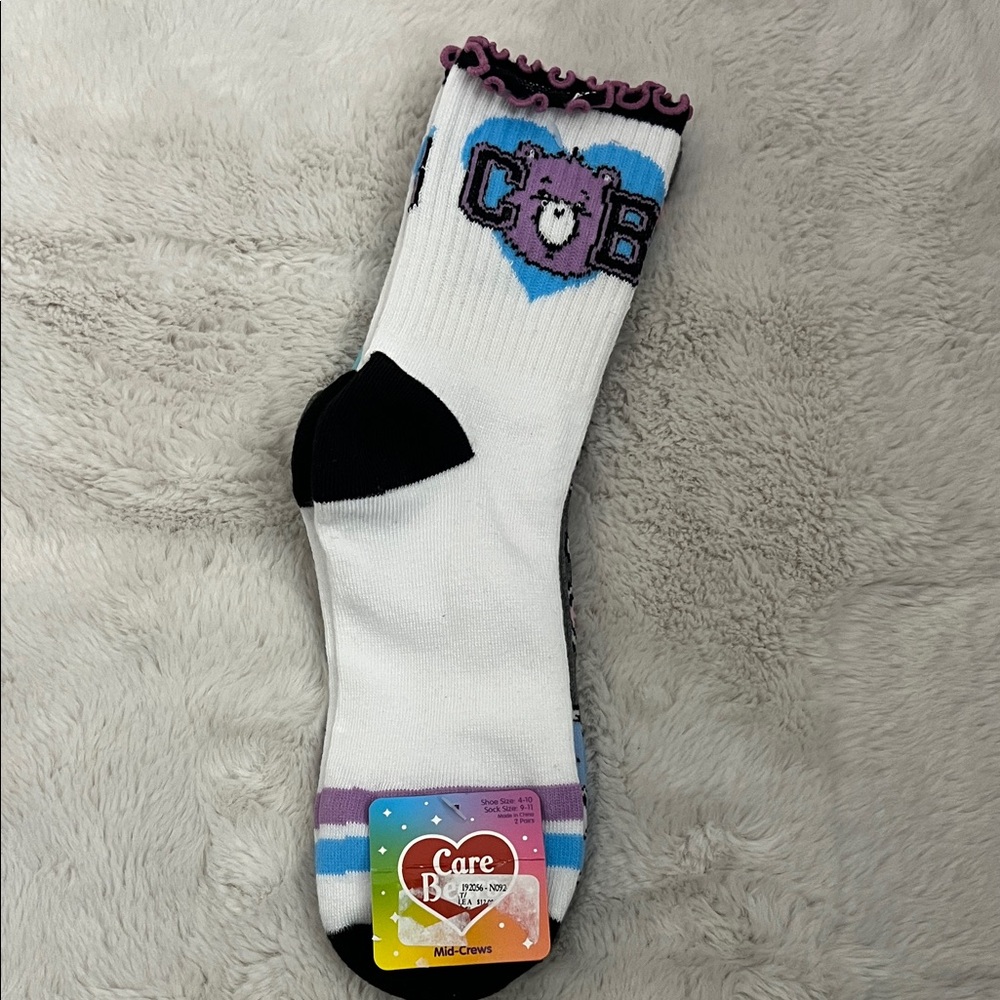 NWT Care Bears Women's Socks - White, Black, and Purple Accents